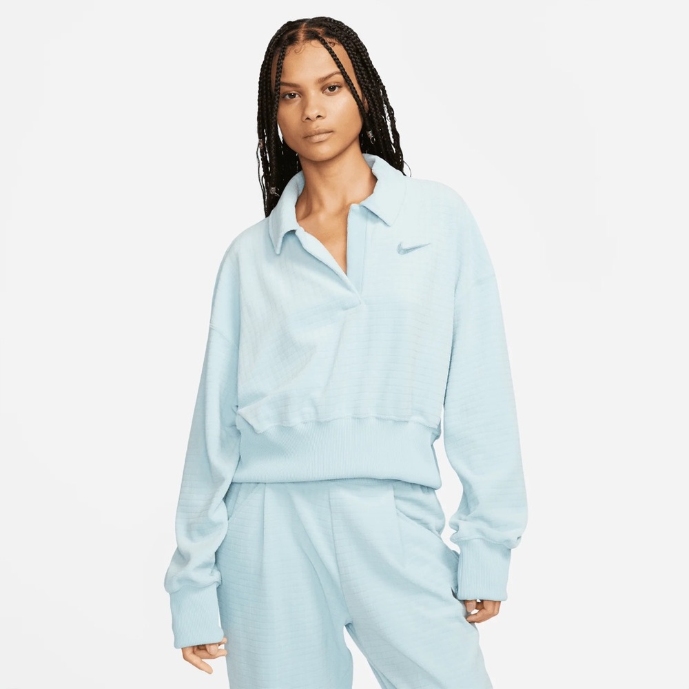 Nike Women’s Blue Velour Polo Collared Pullover
